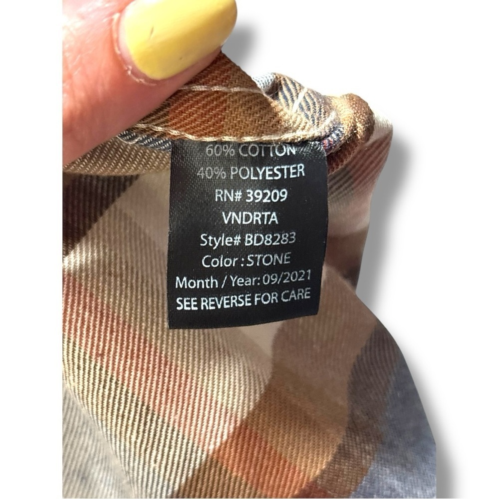 Burnside Men's Casual Plaid Long Cuffed Sleeve Flannel Blue/Brown Button Down - Picture 13 of 16